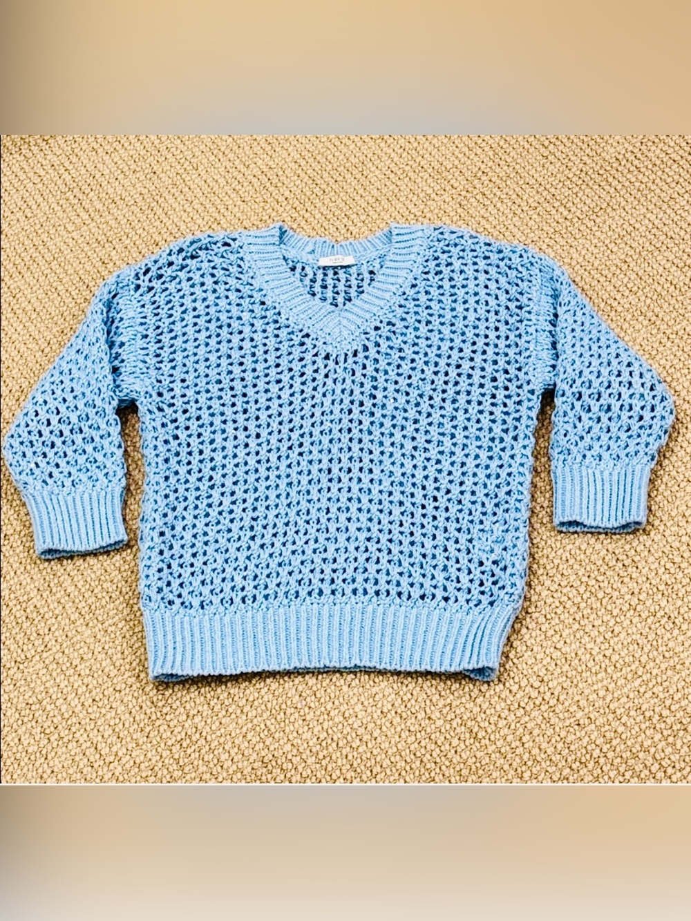 Peserico Light Blue Open-Knit V-Neck Sweater